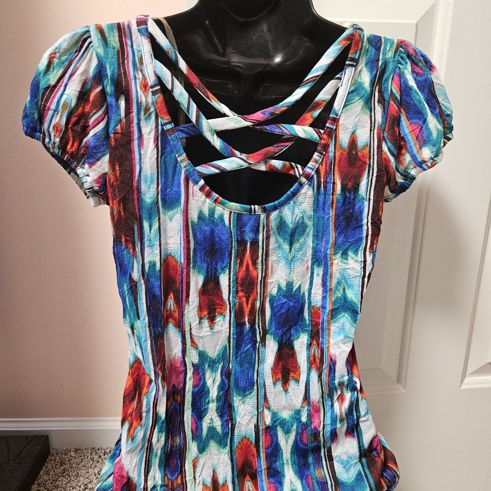 Tie Dye Elastic Waistband Cap Sleeve Top - Picture 9 of 13